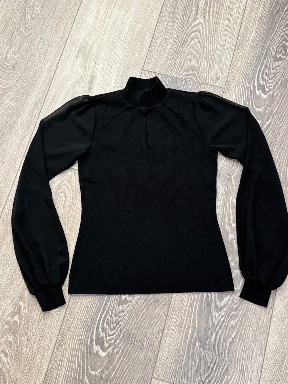 INC International Concepts Black Mock Neck Puff-Sleeve Top